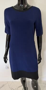 Lauren Ralph Lauren Dress M Blue Black Colorblock Knit Sheath Career Work